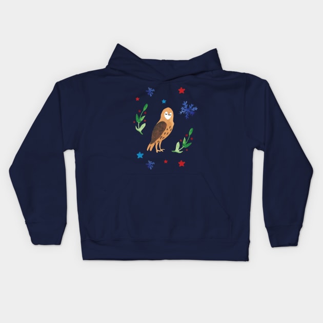 Owl watercolor Christmas artsy pattern. Kids Hoodie by cloudymoon